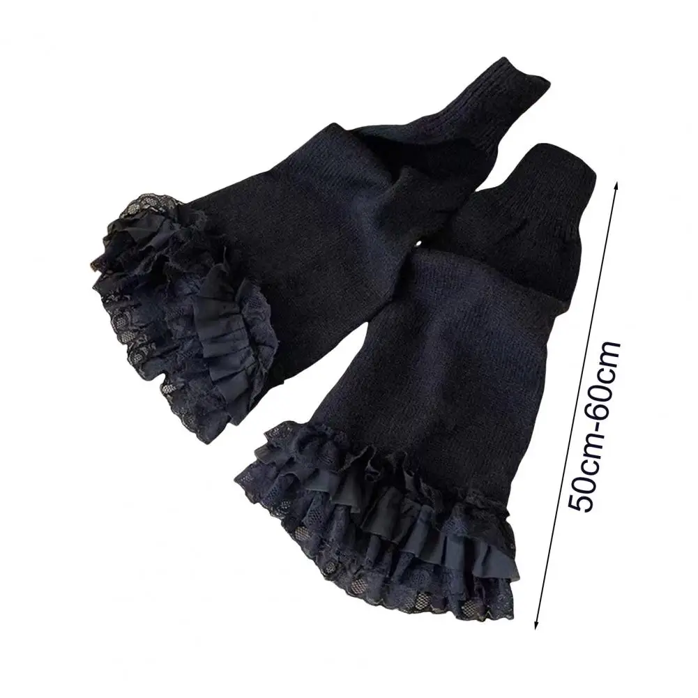 1 Pair Of Winter Calf Covers Lace Lace Lace Knit Non-slip Solid Color Stretch Lolita Style JK Leg Warmers