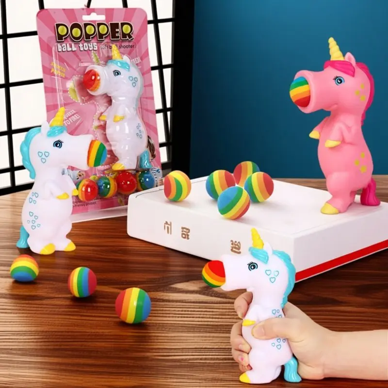 Colorful Cute Unicorn Squeeze Ball Shooter Foam Balls Kids Fun Fidget Toy Autism Sensory Stress Relief Portable Gadget Toy