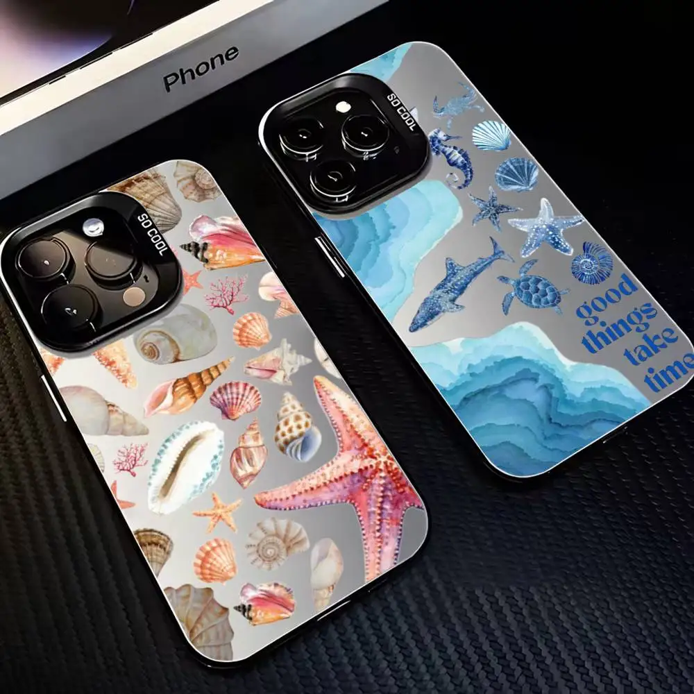

Summer Marine Animals Sea Elements Phone Case For iPhone 16,15,14,13,12,11,Mini,Pro,MAX Black Matte Shockproof Cover