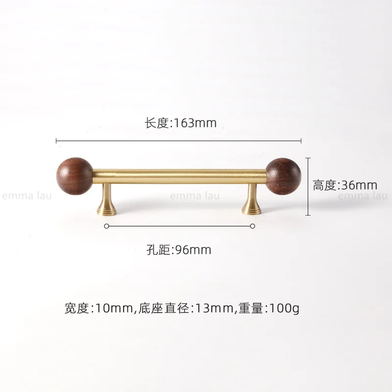 Luxury Brass Walnut Ball Furniture Pull Handles Long Bar Kitchen Wardrobe Cupboard Handles Retro Cabinet Door Drawer Knob Pulls