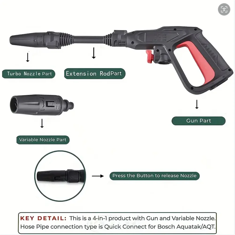 Drision Small Handle Trigger High Pressure Gun With Turbo/Variable Nozzle & Short Wand Kit for Nilfisk/Bosch/Stihl Car Washer