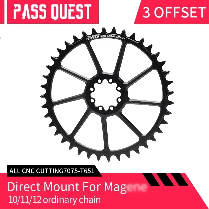 

PASS QUEST-Offset for Direct Mount Magene Crank, Round MTB Chainring, Narrow Wide Chainring, 40T, 42T, 44T, 46T, 48T, 3mm