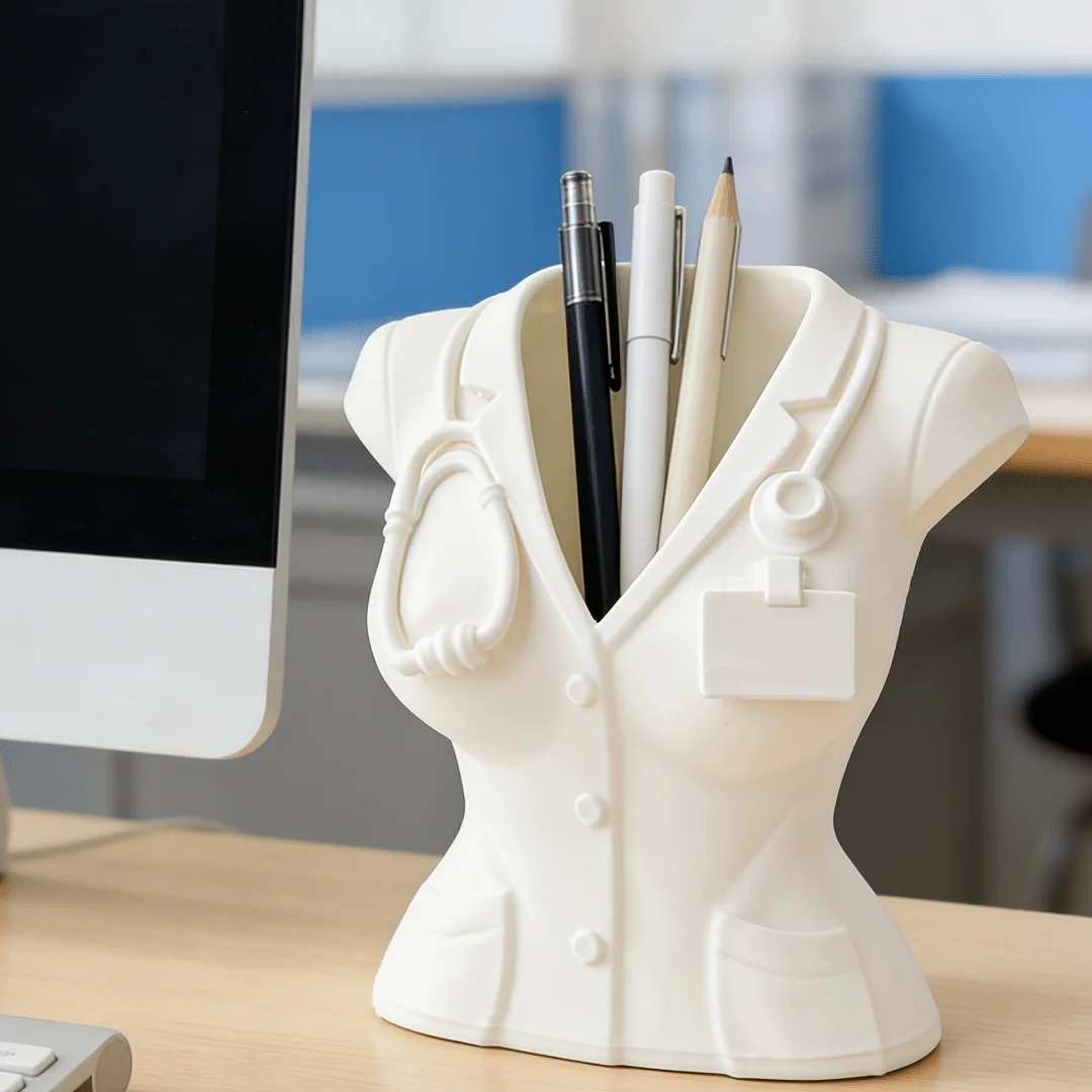 Creative Doctor Coat Shaped Pen Holder Makeup Brush Organizer Office Desk Decor Desktop Stationery Organizer For Medical Office