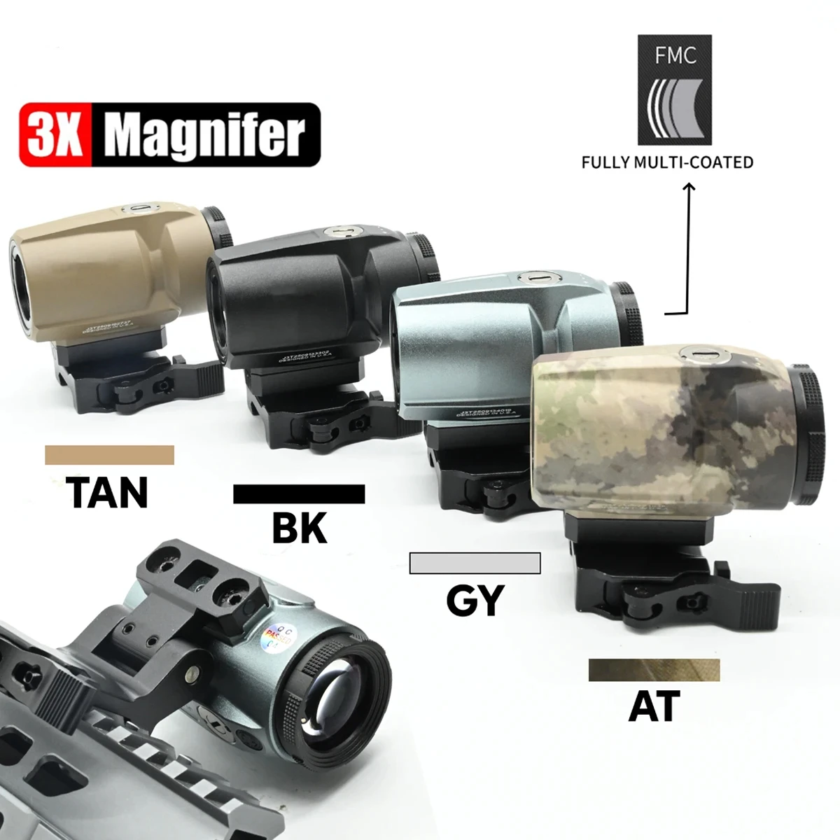 

Tactical 3T Fixed 3X Magnifier Optics Scope with Flip To Side Switch Quick Detachable QD Mount for Airsoft Hunting