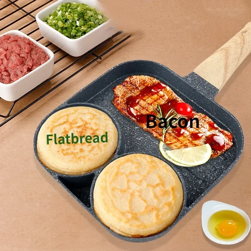 1pc Medical Stone Four-hole Omelette Pot Household Non-stick Flats-bottomed Egg Dumpling Pot Breakfast Egg Burger Frying Pan