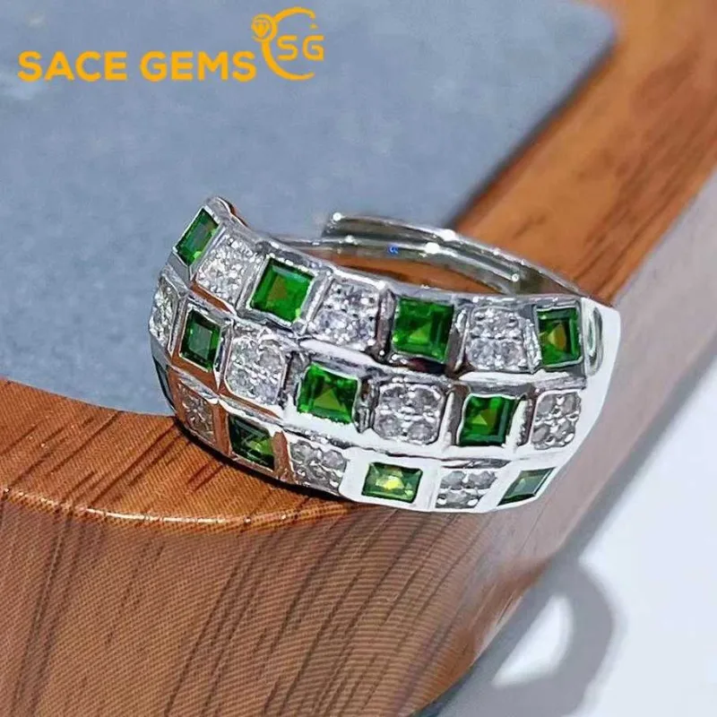 

SACE GEMS New 925 Sterling Silver 2.5MM Natual Diopside Gemstone Rings for Women Engagement Cocktail Party Fine Jewelry Gift