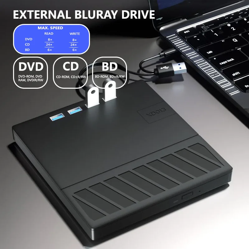 Zewnętrzny napęd Blu-ray 7 w 1 USB 3.0 Type-C CD/DVD/BD -/+RW Odtwarzacz z portem SD/TF Napęd optyczny do laptopa PC