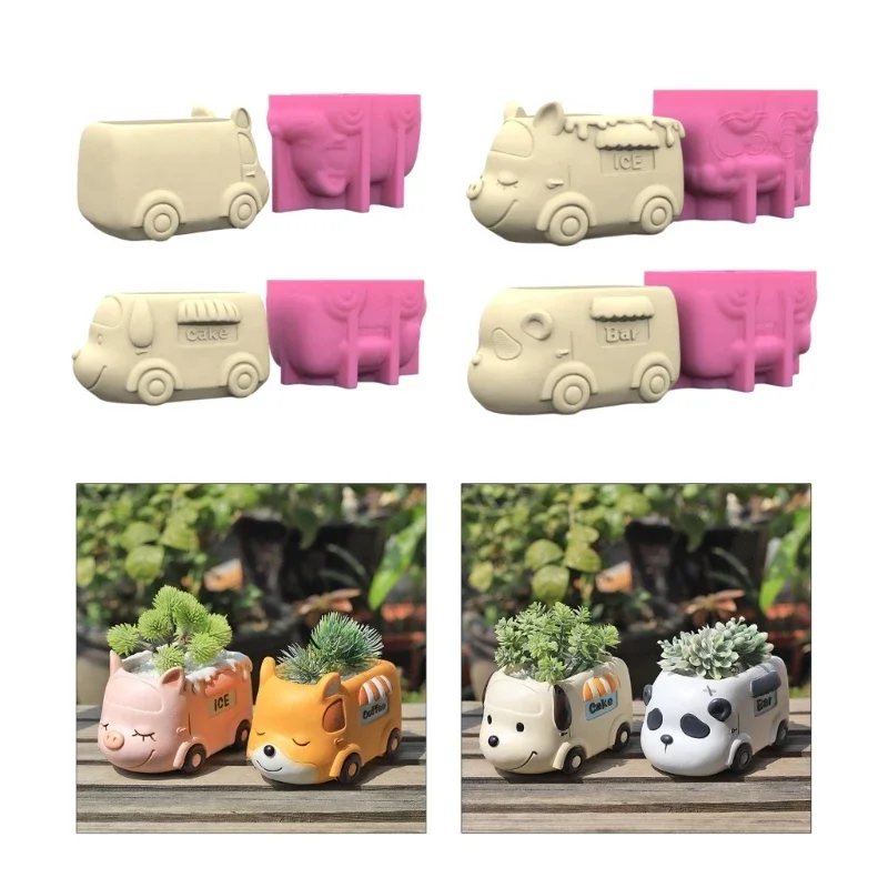 

Versatile Silicone Flowerpot Mold Concrete Molds Animal Car Shaped DIY Vase Mold for Designing Vase and Holder