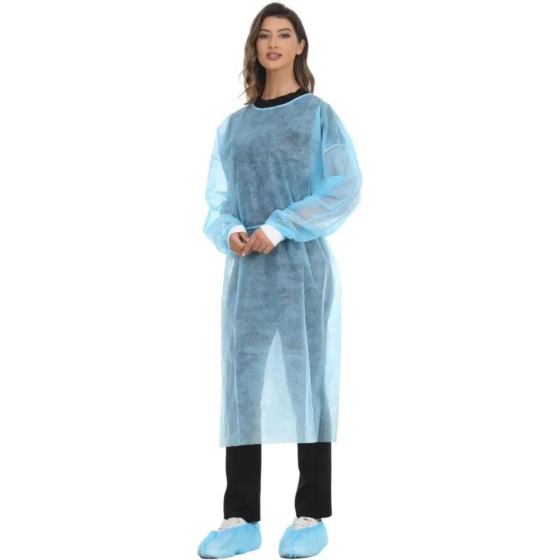 HENGPIN Vestido de aislamiento desechable, batas de laboratorio de polipropileno, puño de punto, manga larga, paquete de 15