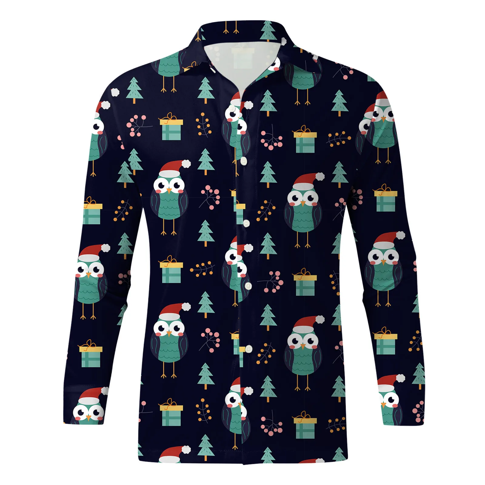 2024 New Year Party Shirt Christmas Snowman Men's Long Sleeves Shirt 3D Printed Long Sleeve Tops Casual Christmas Men's Shirt