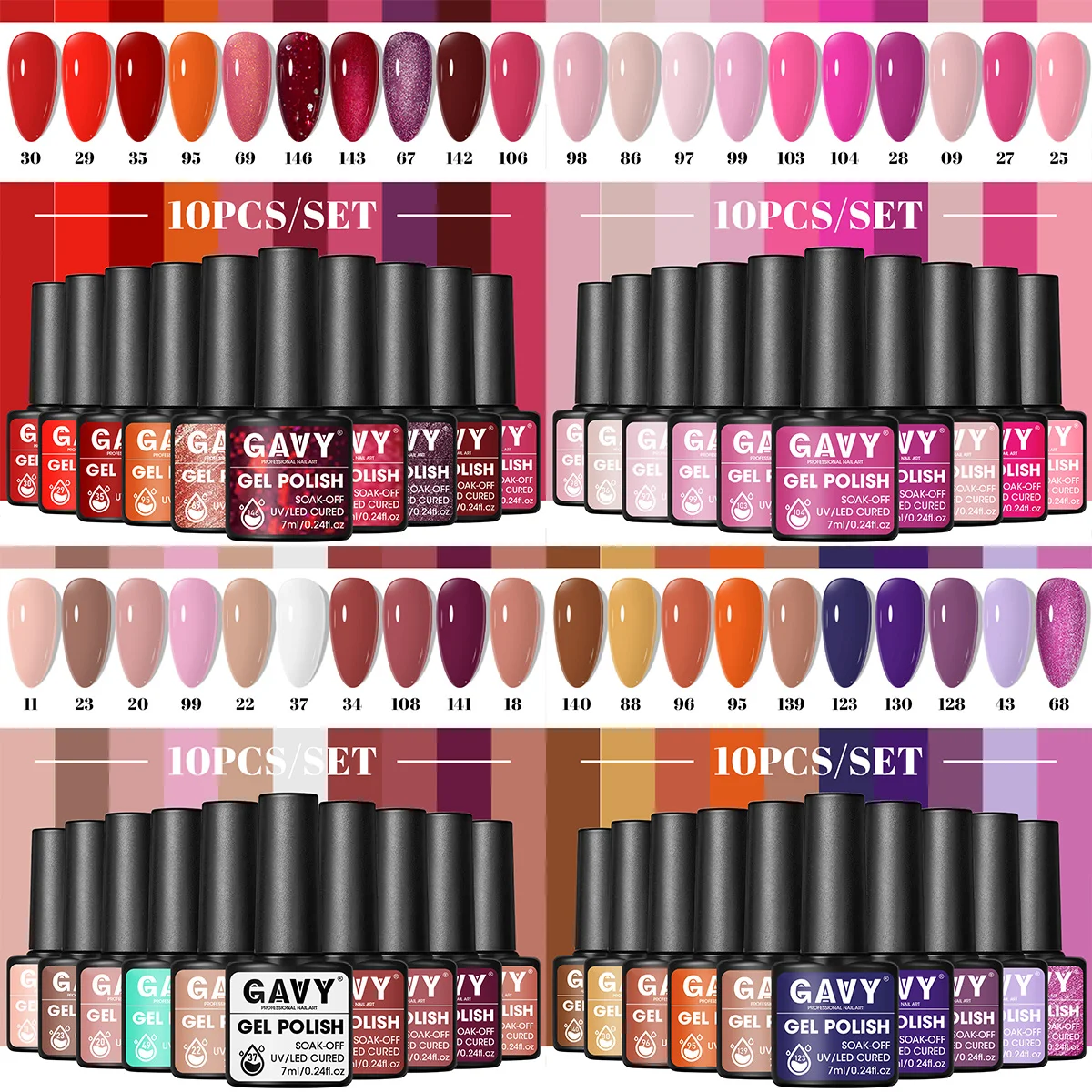 10Pcs Solid Gel Nail Polish Set Nude Red Pink Orange Purple Tones Soak Off UV LED Long Lasting Salon Manicure Kit