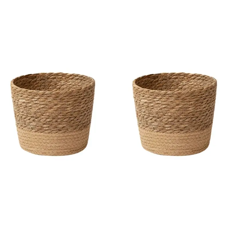 

ABJN-2X Straw Weaving Flower Plant Pot Wicker Basket Rattan Flowerpot Storage Basket Handmade Woven Planter Basket M