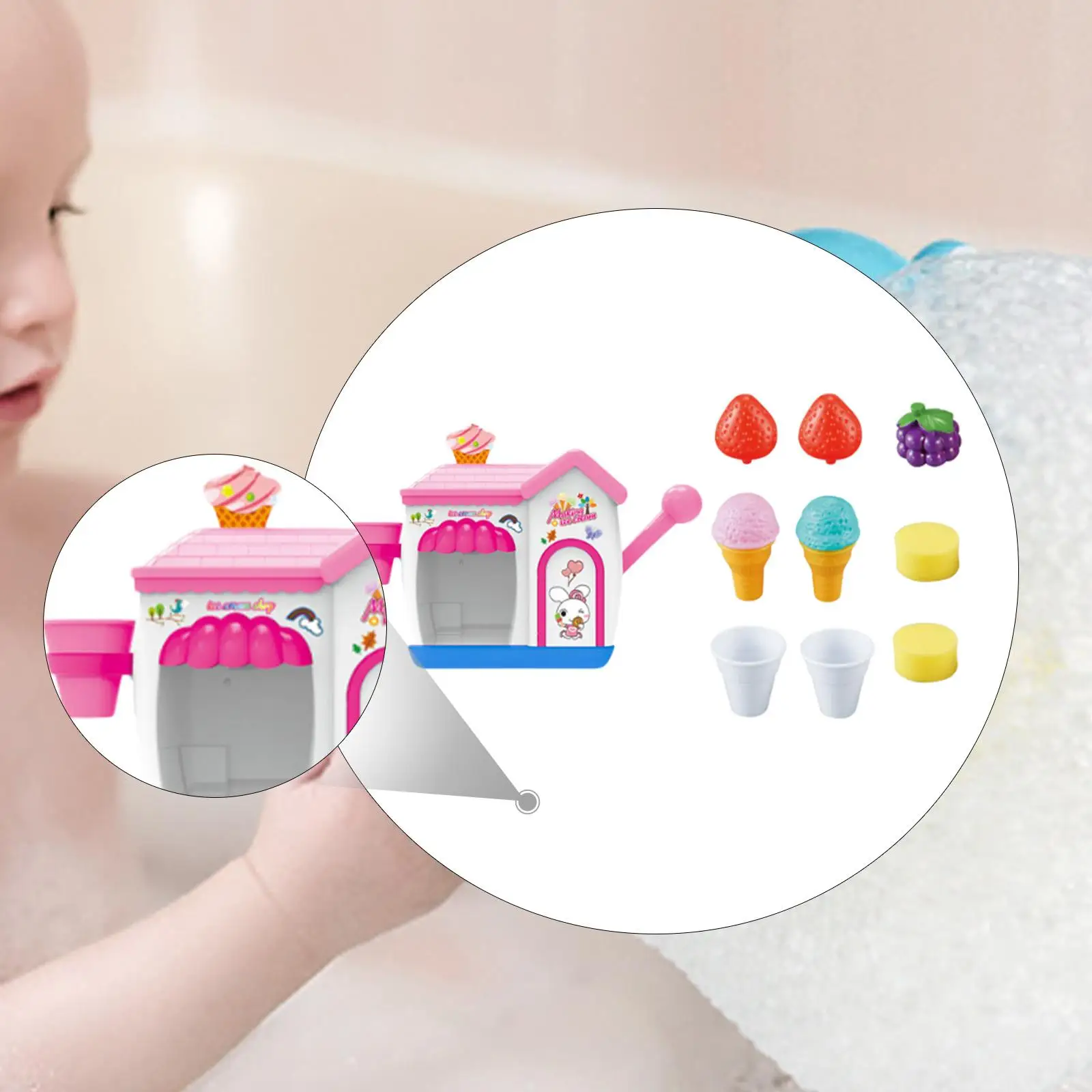 Ice Cream Foam Bubble Maker Bathtub Toy for Children Age 4-8 Baby Bath Fun ABS Plastic Pretend Cake Play Set Birthday Gift