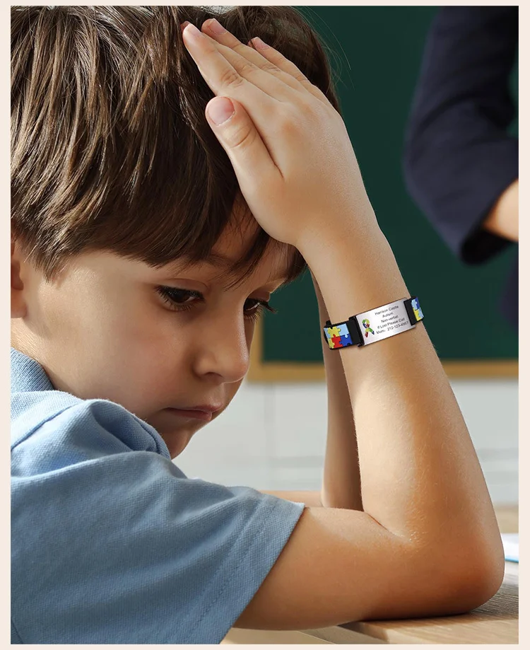 Personalisiertes Autismus-Asperger-Armband für kleine Jungen und Mädchen, graviertes medizinisches Alarm-ID, verstellbares Silikonarmband, graviertes Geschenk – Detail 2