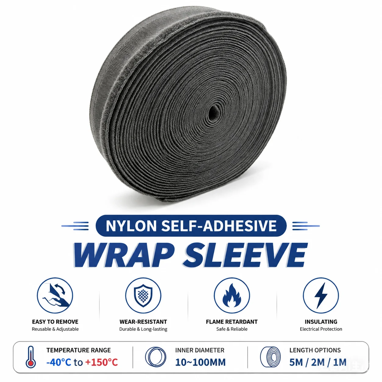 5/2/1M Nylon Self‑Adhesive Sleeve ID10‑100Mm Cable Anti Exposure, Flame‑Retardant, Dustproof, Convenient Wire Protection Sleeve.
