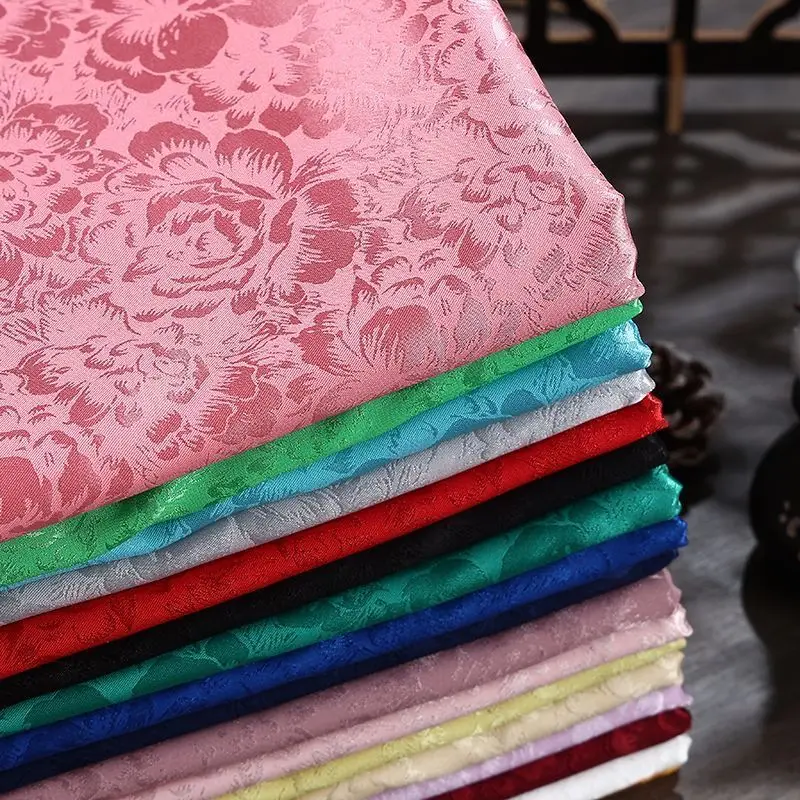 Micro-elastic Embroidery Brocade Jacquard Fabric By Meters for Dresses Cheongsam Hanfu Shirt Sewing Soft Glossy Flower Cloth Red