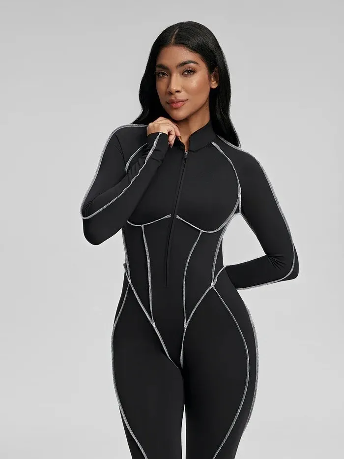 Women Open Back One‑Piece Yoga Jumpsuit Built‑in Chest Pad Tight Fitted Hip Lifting Stretchy Bodysuit For Gym Fitness Workout