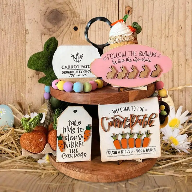 Wood Sign Easter Decorations Decorative Tabletop Ornaments Creative Wooden Farm Xmas Home Party Tiered Tray Craft