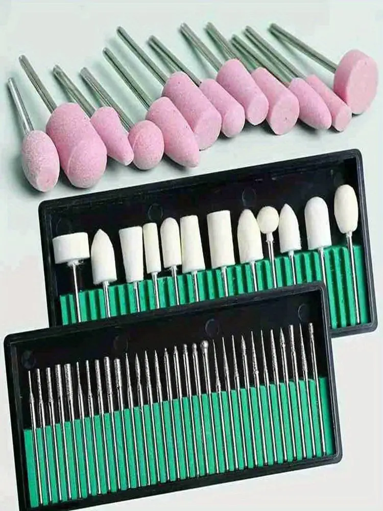 12/30Pcs/Box Nail Drill Bits Set Quartz Scrub Stone Diamond Wool Milling Cutter For Manicure Tools Grinding Mill Pedicure Kit