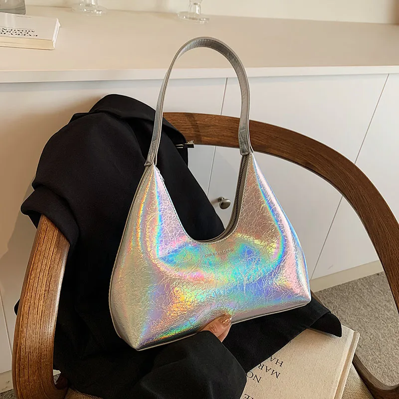 Fashionable women's shoulder bag, high-quality patent leather handbag, waterproof underarm bag, solid color women's handbag