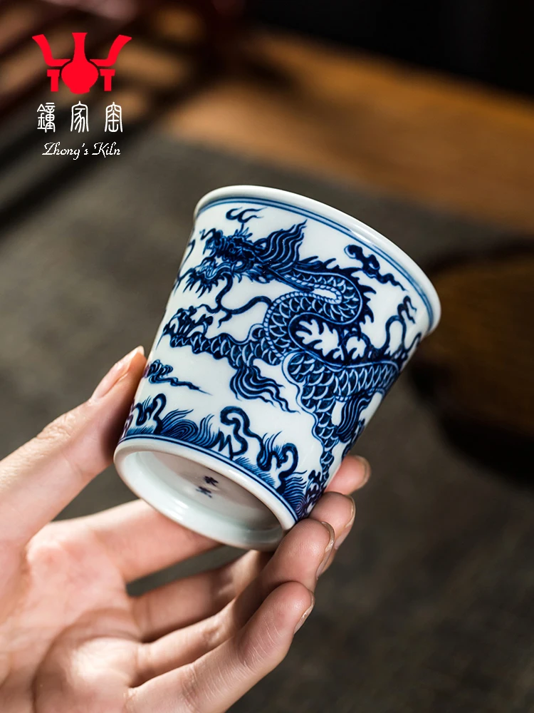 Zhongjiayao Chaiyao Blue And White Coca Cola Jingdezhen Hand-painted Cloud Dragon Pattern Creative Water Cup Juice Cold