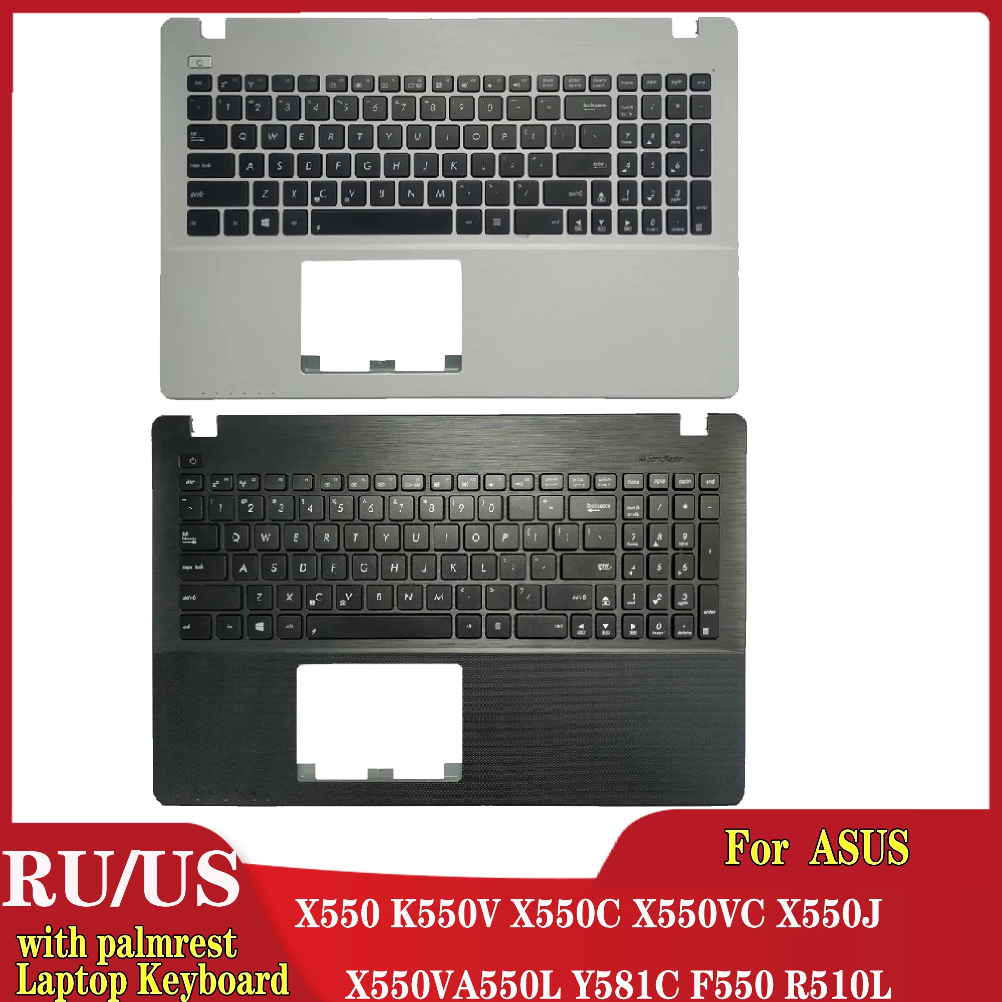 

NEW Russian/US laptop keyboard FOR ASUS X550 K550V X550C X550VC X550J X550V A550L Y581C F550 R510L palmrest upper No backlit