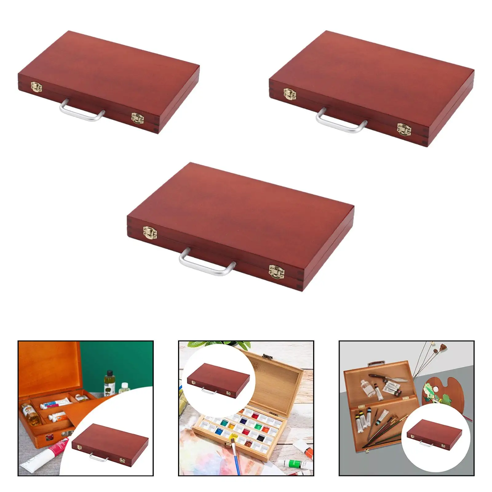 

Artist Supplies Box Organizer with Handle Multifunctional Wood Art Tool Storage Box for Pencil Paint Brushes Paints Markers