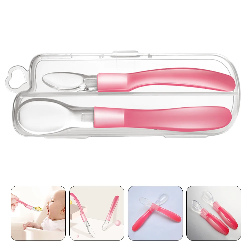 

1 set Baby Feeding Set Silicone Training Spoon For Infant Learning To Eat Lightweight Ergonomic Design Complementary Food Rice