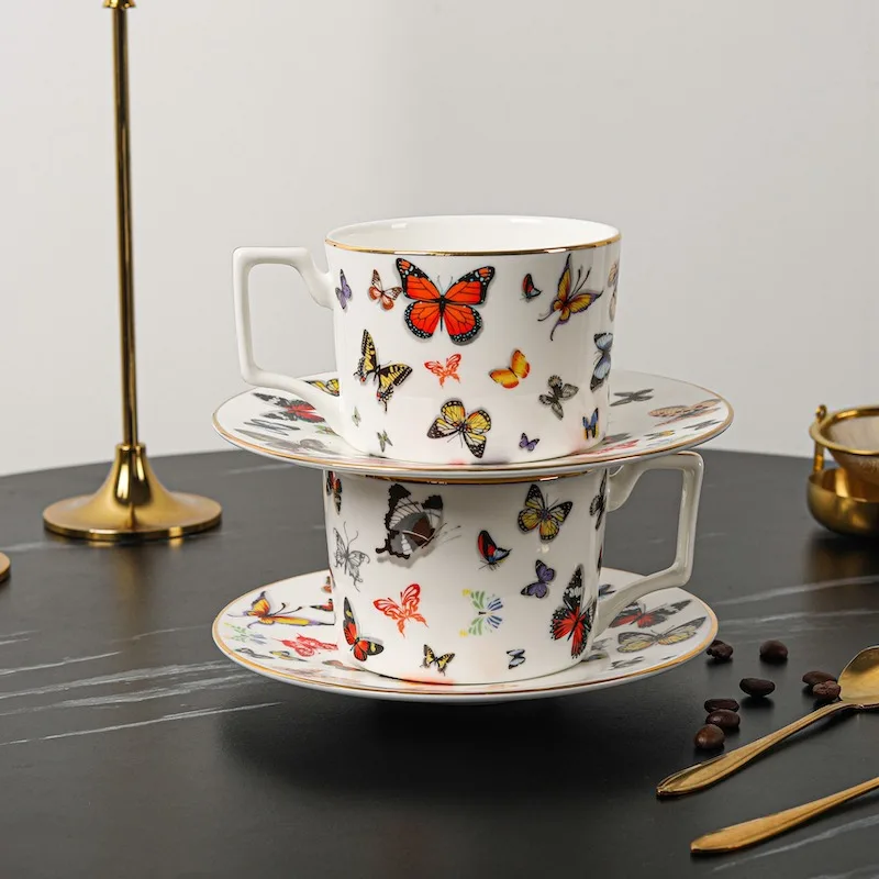 

korean coffee milk cups set High-grade ceramic coffee cup with saucer and spoon home trend coffee mug coffee tea set for girls