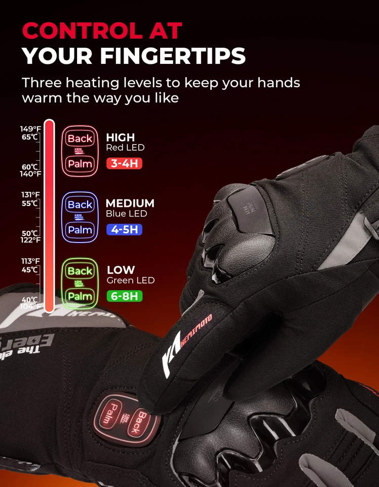 KEMIMOTO Heated Gloves Motorcycle Winter Moto Heated Gloves Warm