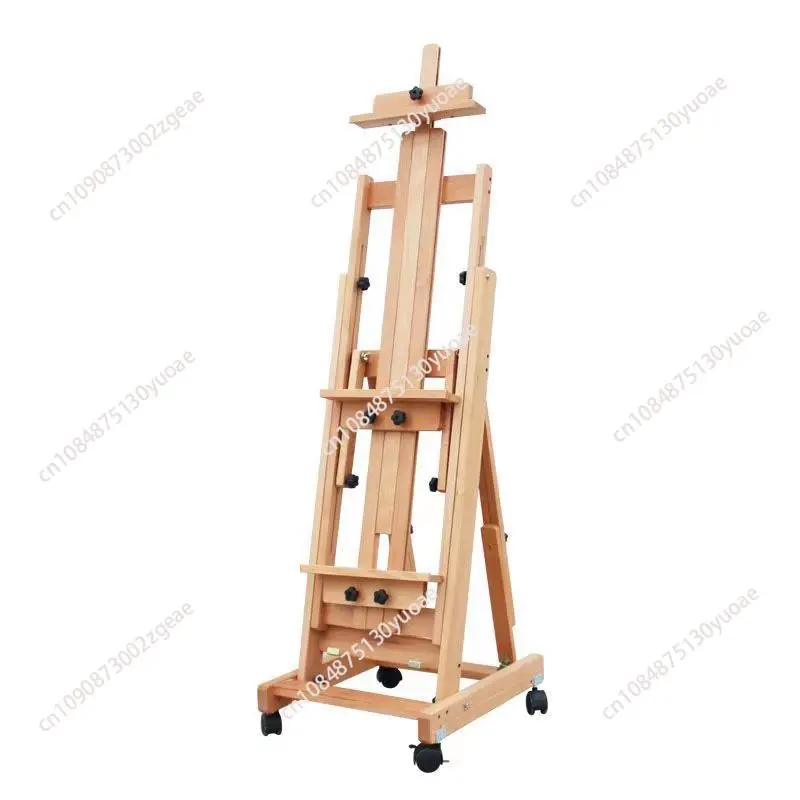 Artist Wooden Easel Stand Adjustable Height Painting Easel with Lockable Wheels Solid Wood Studio Floor Easel for Oil Acrylic Ca