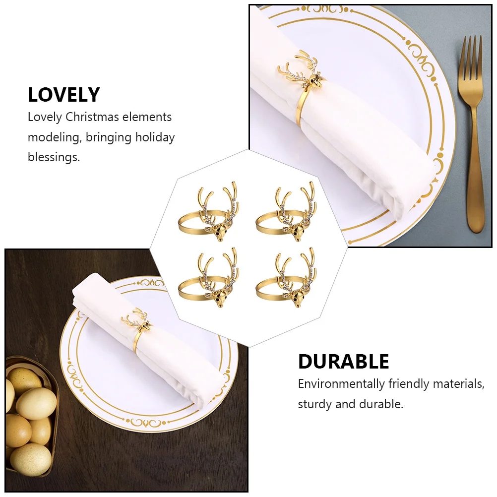 

4Pcs Christmas Napkin Rings Alloy Deer Buckles Decorative Xmas Table Napkin Decor Party Supplies Alloy Buckle Xmas Home Decors