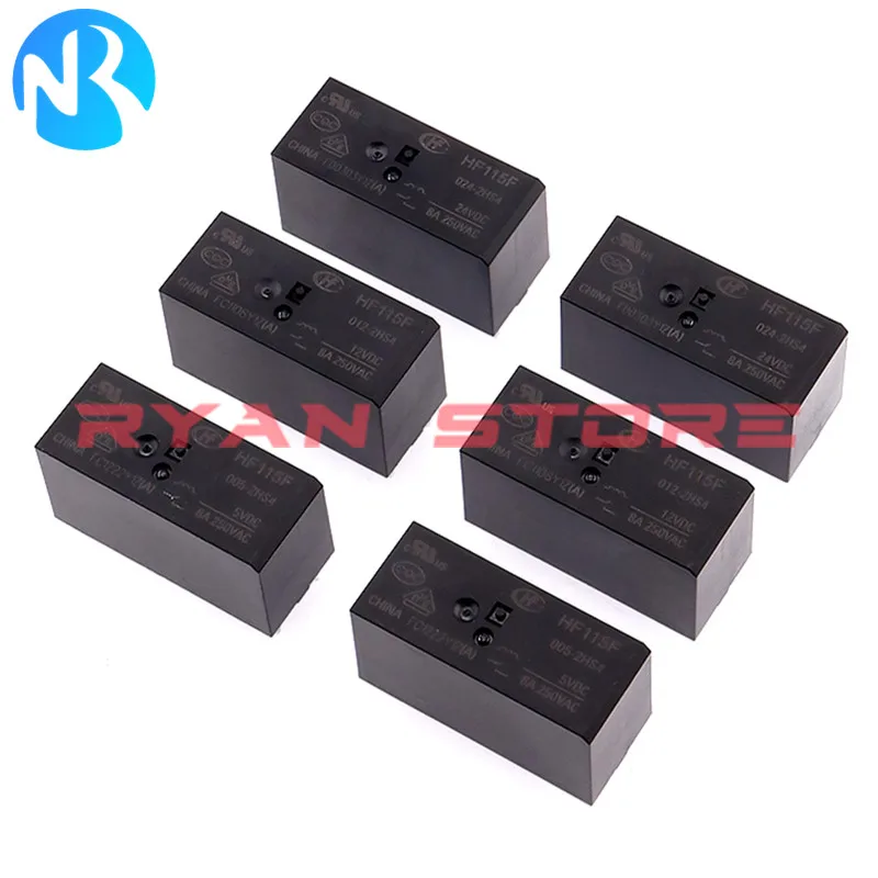 5Pcs Relay HF115F  JQX 115F I 005 012 024 1HS1 1HS3 1ZS1 1ZS3 2HS4 12A 16A 8A 4/5/6/8Pin JQX-115F-012-1HS1 JQX115F I 005-1HS3