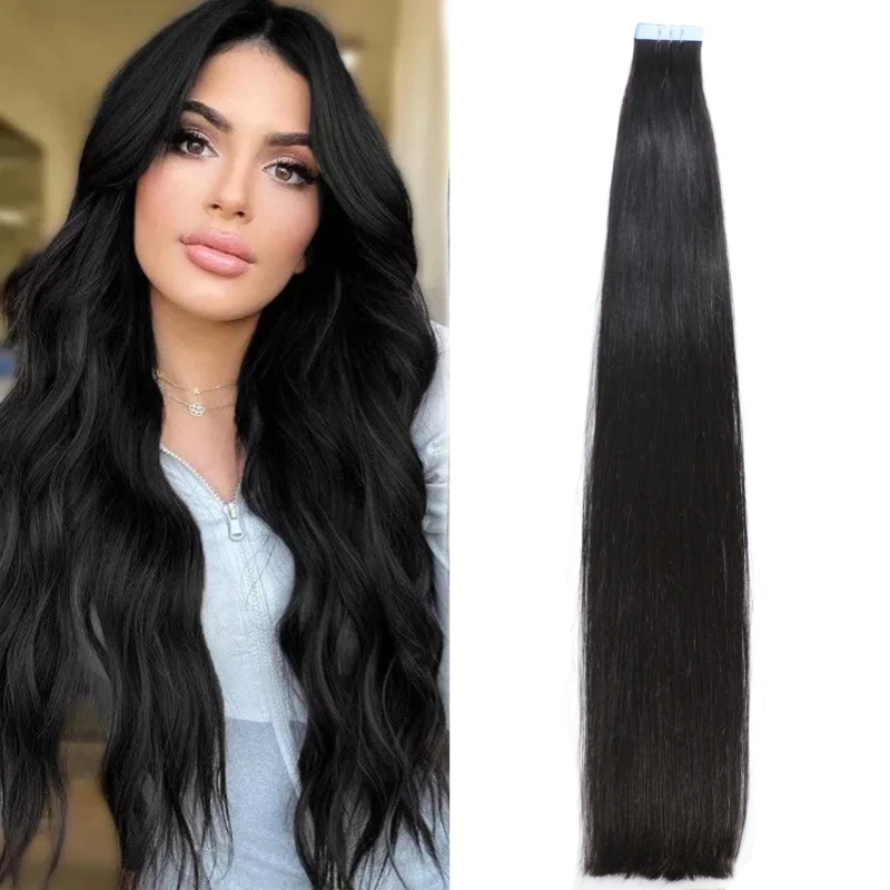 

HAIRTIME #1B Tape In Real Remy Skin Weft 100% Human Hair Extensions THICK 20PCS US