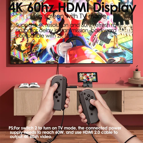 Imagen 2 del producto Tebe Switch Hub para Nintendo Switch 2/OLED tipo c a 4K 60hz adaptador HDMI USB 3,0 100W PD estación de acoplamiento para ordenador portátil iPad Mac