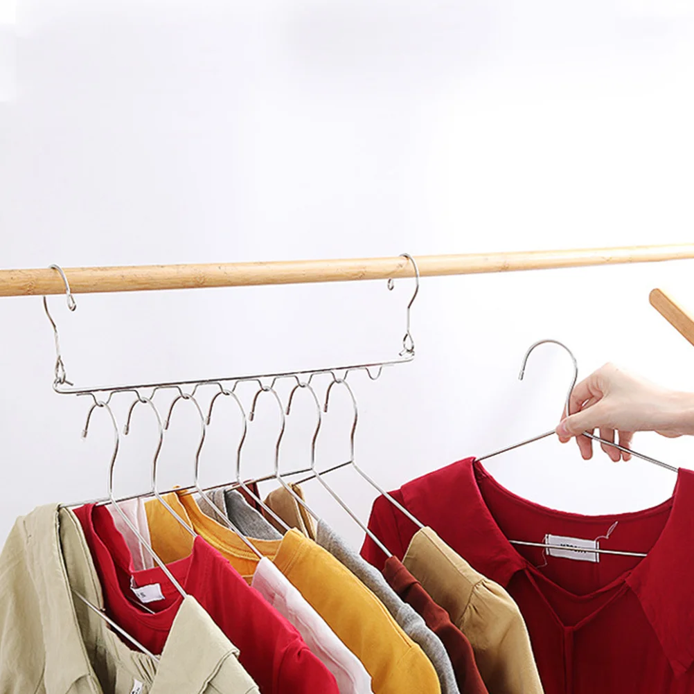 

2Pcs 8-Hole Clothes Hanger Organizer Stainless Steel No Punch Install Closet Space Saver Storage Rack for Bedroom Coat Closet