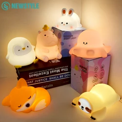 LED Night Lights Cute Sheep Panda Rabbit Silicone Lamp USB Rechargeable Timing Bedside Decor Kids Baby nightlight Birthday Gift