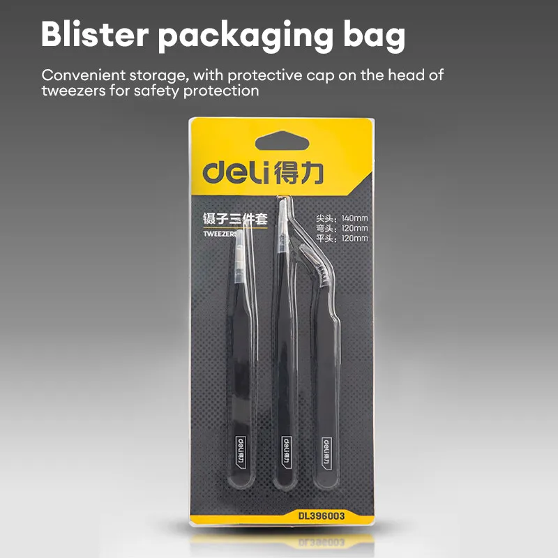 Deli 3PCS Tweezers Set Upgraded Stainless Steel of Tweezers for Electronics,Soldering,Laboratory Work,Jewelry-Making,Model,Craft