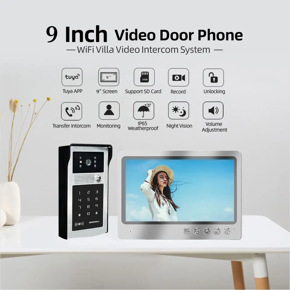 New Tuya 9 Inch Screen WiFi Video Door Doorbell System With RFID Doorbell HD Camera Phone APP Unlock +Electric Control Door Lock