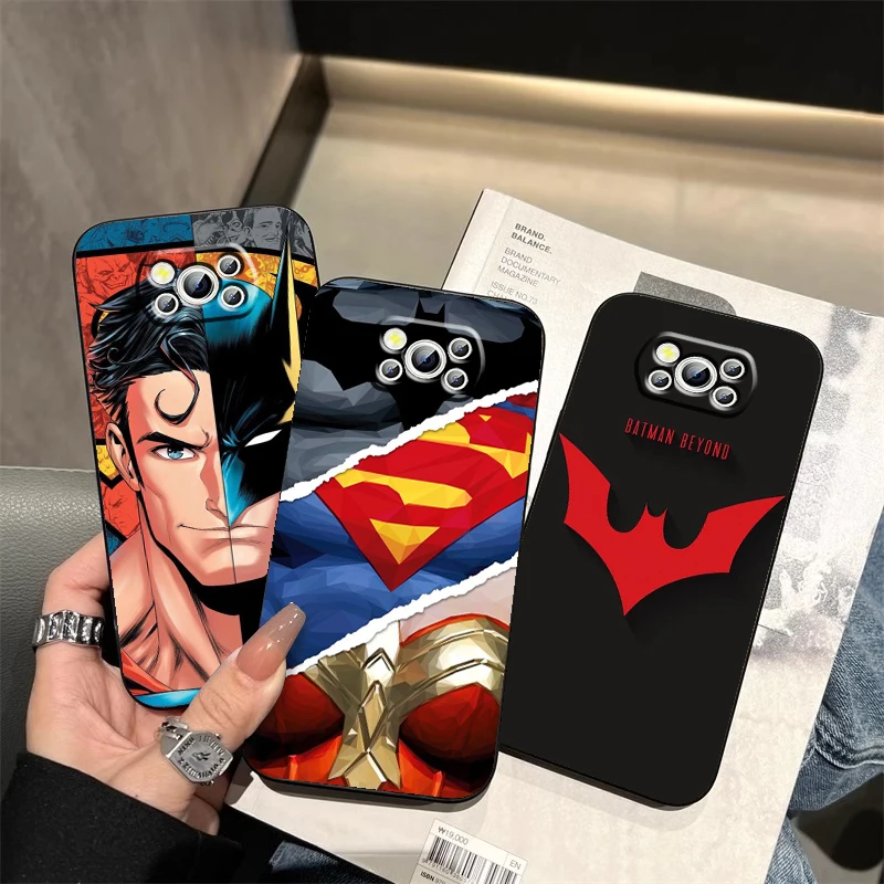 Super-mans B-Batmans Logo For Xiaomi Mi Poco F5 F4 F3 X6 X5 X4 X3 M6 M5 M5S M4 M3 C65 Pro GT NFC 5G Black Cover Phone Case