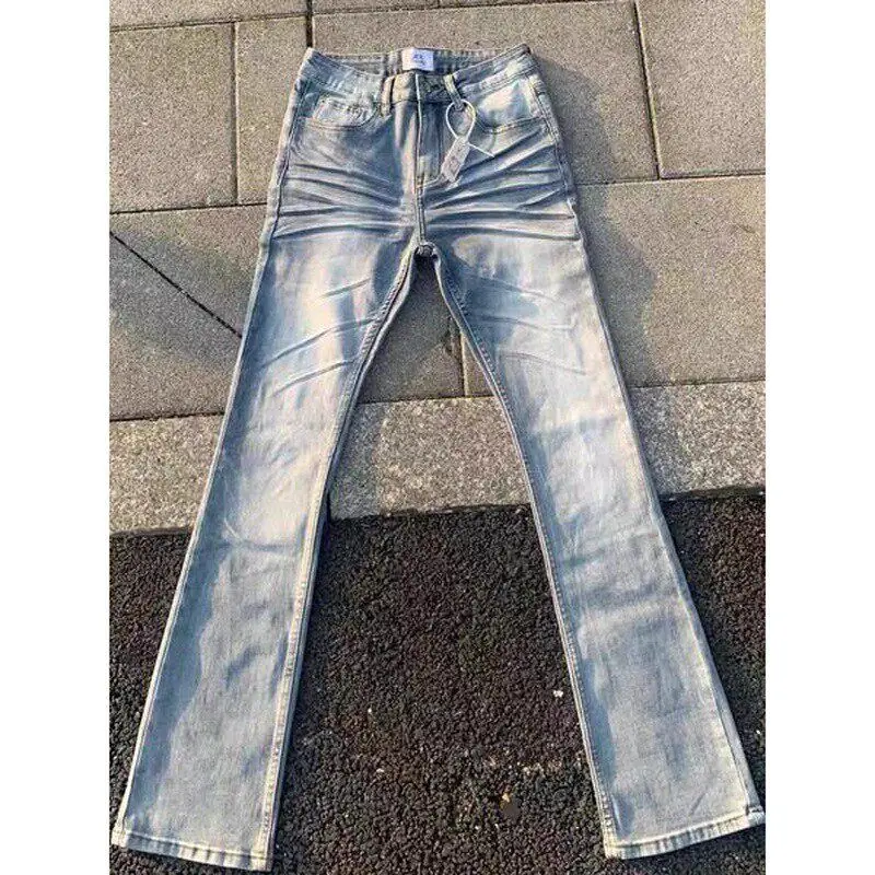 

Washed Distressed Slim Fit Men's Jeans Low Waist Drawstring Closure Non-Shrinkage 3D Design High Street Style