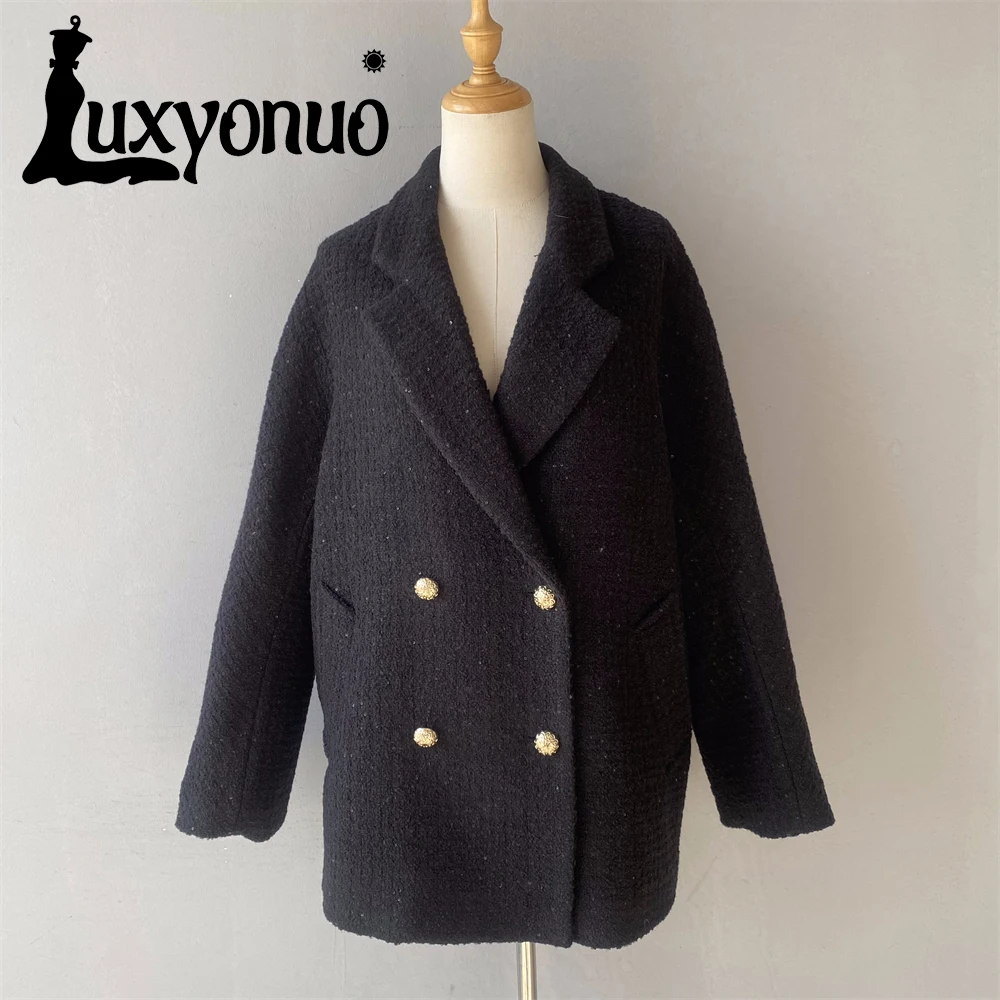 

Luxyonuo Women's Tweed Coat Chic Sequins Jacket Ladies High Quality Wool Blend Blazer Jacket 2025 Spring New In Outerwear Autumn