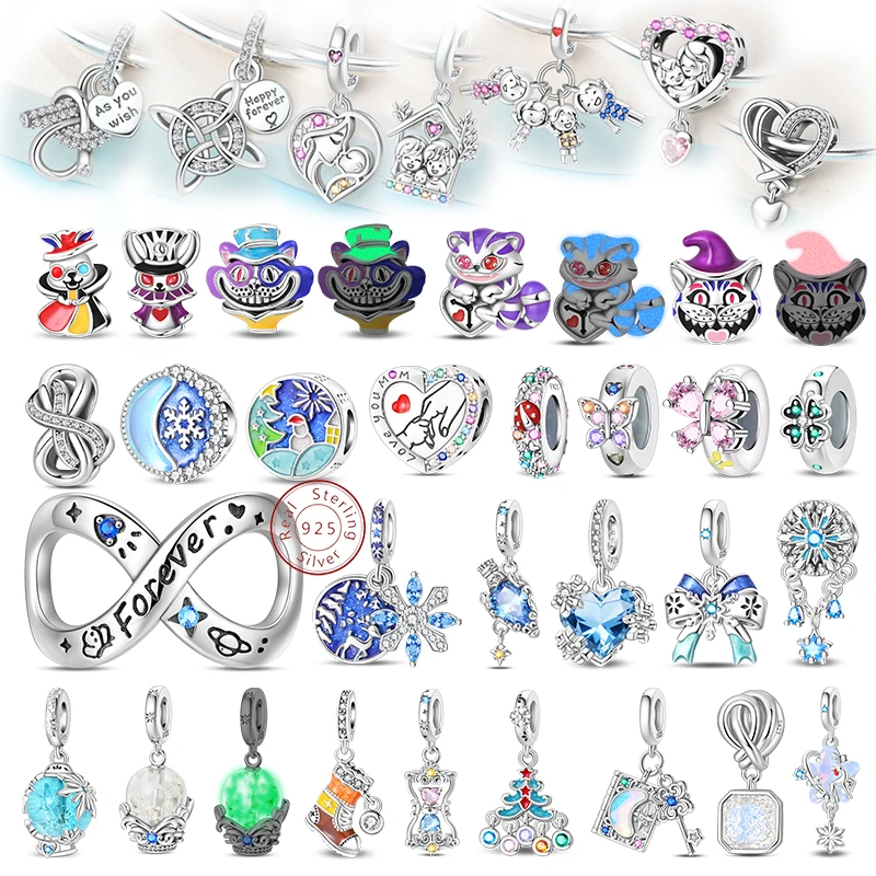 

New 925 Sterling Silver Magic Cat Rabbit Family Charms Beads Infinite loops Winter Pendant Fit 3mm Original Bracelet DIY Jewelry