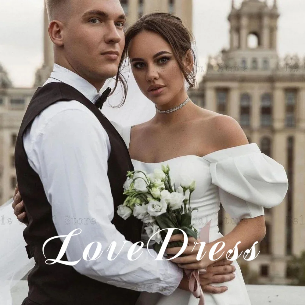 Love Elegant pastorale manica a sbuffo Sweetheart a-line Stain abito da sposa senza maniche sopra il ginocchio pieghe abito da sposa Vestido de novia