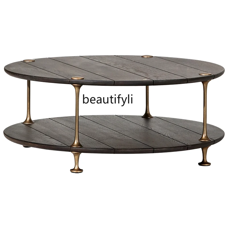 

Nordic/YUZU oak wrought iron coffee table side table 2 types K