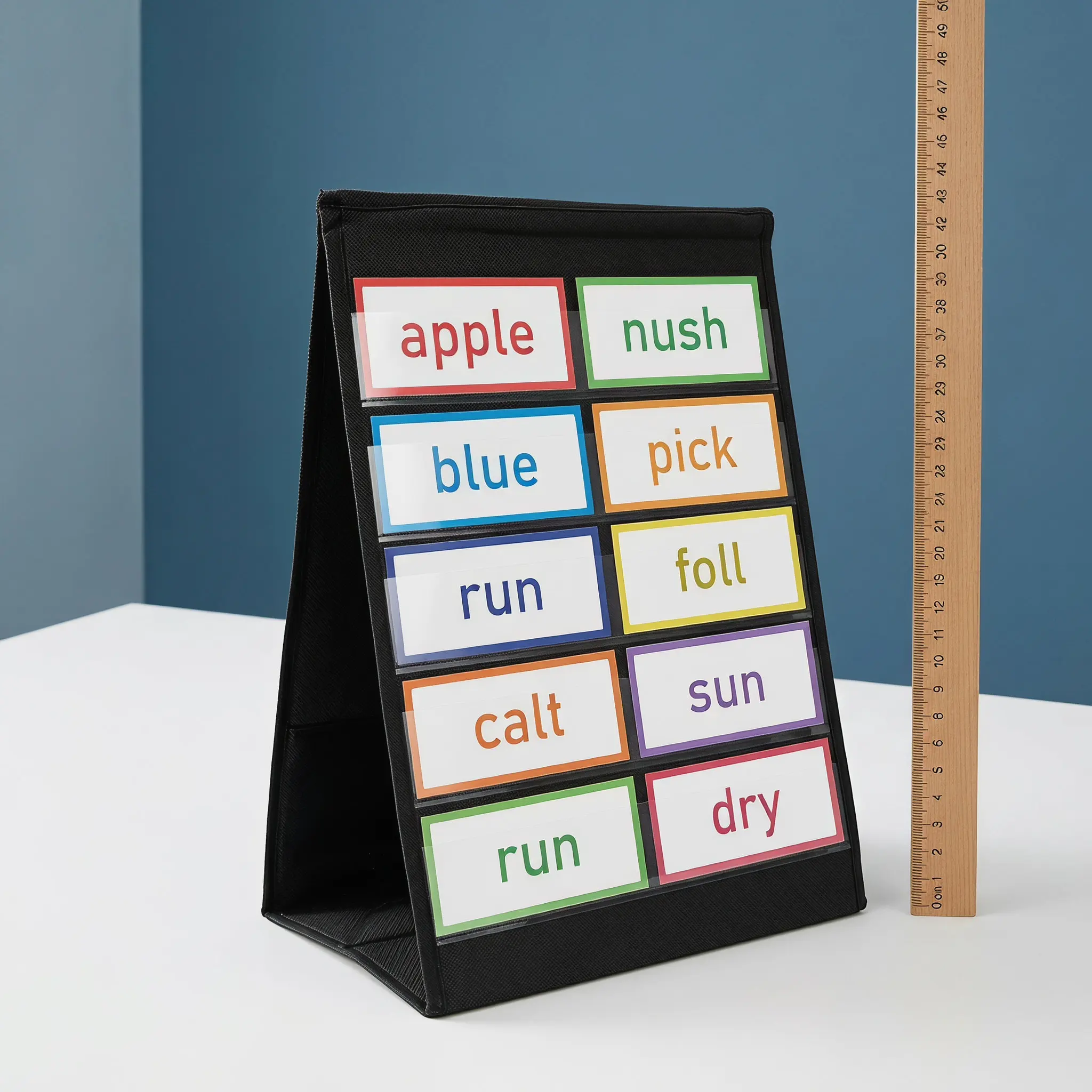 1Set Sturdy Triangular Tabletop Pocket Chart Stand Foldable Double-Sided Card Display Rack for Homeschool Classroom Daily