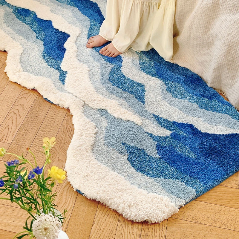 Special-Shaped Ins Style Wave Pattern Bedroom Bed flocking Foot Mat Living Room Sofa Carpet Thickened Absorbent Non-slip Mat