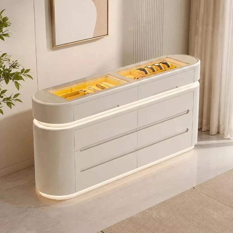 Light luxury cloakroom jewelry cabinet, home floor storage, bedroom cream wind chest