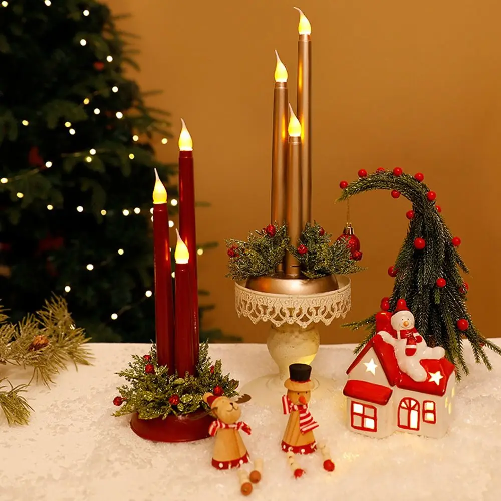 Retro Christmas LED Candles Light Luminous Flickering Flameless Candles Lamp Plastic Elegant Electric Candle Tealight