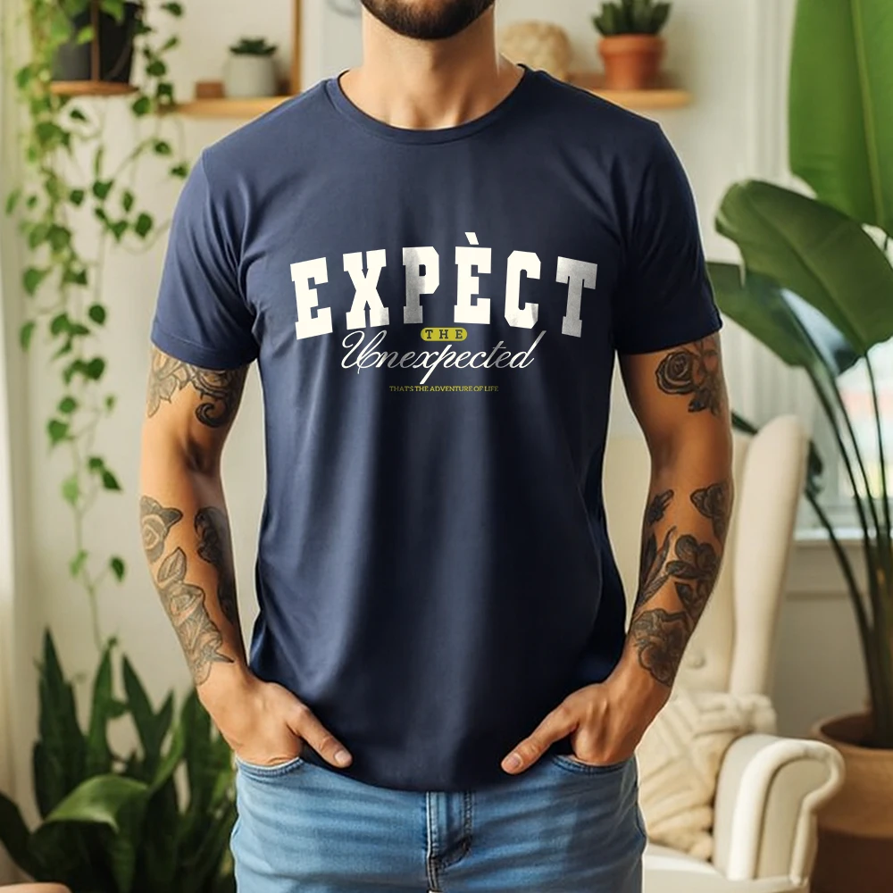 Men's 100% Cotton Short Sleeve T Shirt Inspirational Expect The Unexpected Slogan Print Breathable Vintage Casual Daily Tees